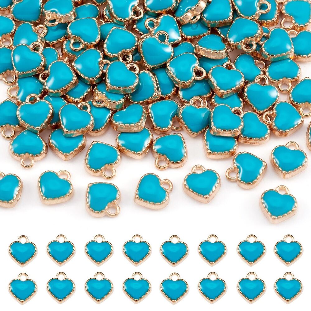 8772 Beadthoven 100pcs Small Heart Enamel Charms Pendants Turquoise Light